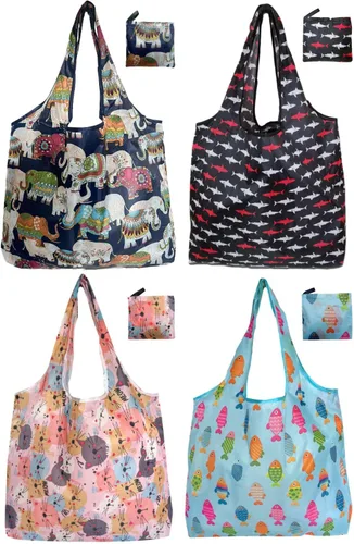 Vista 13 de Bolsas de compras reutilizables para comestibles, paquete de 4 de 50 libras bolsas plegables grandes y lavables para mercado, compactas para un