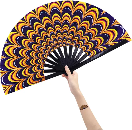 Vista 11 de Abanico grande plegable de mano para baile de línea, abanico de clic para botas en el suelo, para baile, fiesta, decoración, festival (Alien)