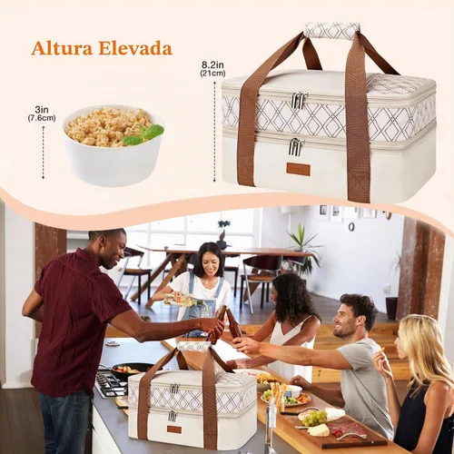 Vista 6 de Bolsa de transporte de cazuela expandible Vuudh - Bolsa de comida de doble cubierta, soporte de cazuela aislada para alimentos calientes o fríos