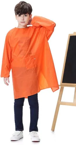 Vista 8 de Delantal de arte para niños, delantal impermeable con bolsillo para niños, delantales de pintura de artistas con manga larga para niños y niñas