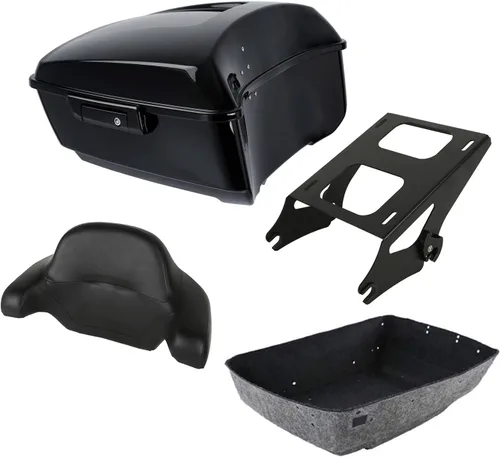 Vista 17 de Respaldo de Maletero de Equipaje King Tour Negro Brillante con Placa de Rack de Montaje Compatible con Harley Modelos Touring 2014-2025 Road Glide