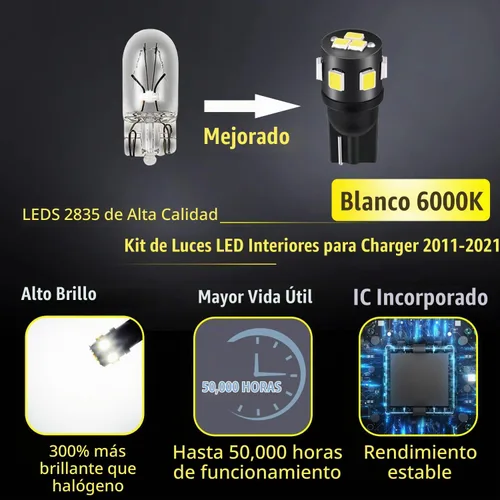 Vista 2 de Paquete de 16 piezas de cargador de luz LED interior para Dodge Charger 2011 2012 2013 2014 2015 2016 2017 2018 2019 2020 2021 paquete