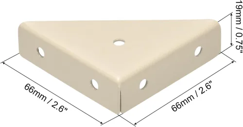 Vista 2 de uxcell 4 soportes de esquina angulares de 2.598 in x 2.598 in, soportes de acero laminado en frío con tornillos para borde de escritorio y cama Beige