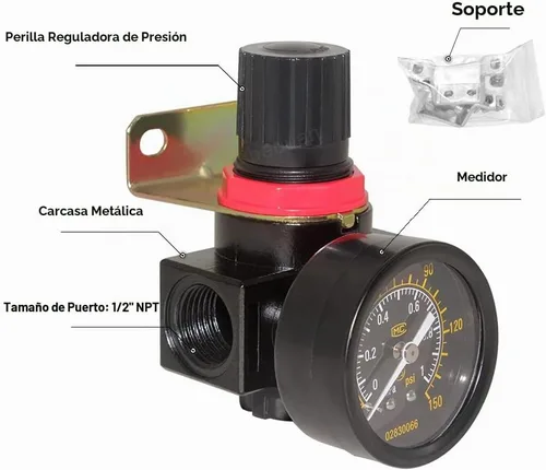 Vista 5 de Beduan BR4000 Compresor de Aire Regulador Combo 1/2" NPT, Drenaje Manual con Soporte, Calibre