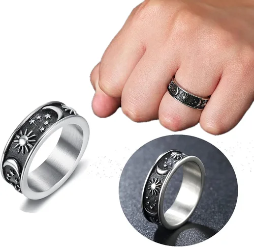Vista 3 de Juego de 12 anillos de rana para mujeres y hombres, vintage de serpientemal de ojohongollantocara sonrienteabrazoluna estrella, sol, anillos