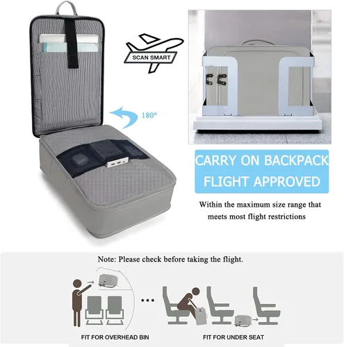 Vista 4 de G-FAVOR Mochila de viaje para hombres y mujeres, mochila de transporte aprobada con 4 cubos de embalaje, Gris expandible, Mochilas de viaje