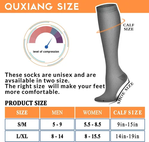 Vista 7 de QUXIANG Calcetines de compresión para mujeres y hombres de 15 a 20 mmHg, ideales para médicos, enfermería, correr, atletismo, venas varicosas, viajes