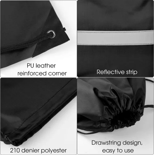 Vista 3 de KUUQA Mochila con cordón y tira reflectante, mochila de cuerda, bolsa de cincha a granel para escuela, yoga, deporte, gimnasio, viajes, Negro