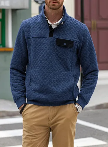 Vista 8 de JMIERR Sudadera acolchada para hombre, casual, de manga larga, cuello alto, con botones