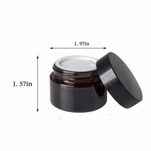 Vista 6 de OverNews Frasco de vidrio ámbar de 1 oz, envases vacíos de loción cosmética, con forros internos, tapa negra, espátula