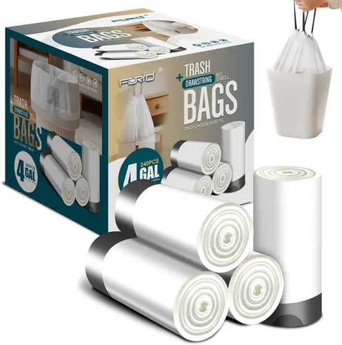 Vista 10 de FORID Mini Bolsas de Basura con Cordón - Bolsas de Basura Pequeñas de 2 Galones para Baño, Bolsas de Basura de Plástico Blanco, Forros para Bote
