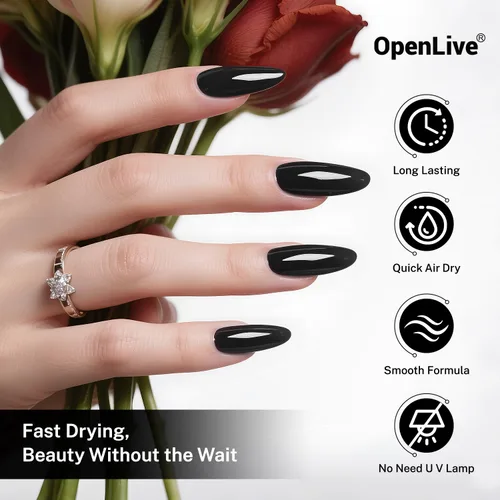 Vista 5 de OpenLive 16.5ml Esmalte de uñas negro de gran volumen de secado rápido, esmalte de uñas de color de secado rápido y larga duración para arte de uñas