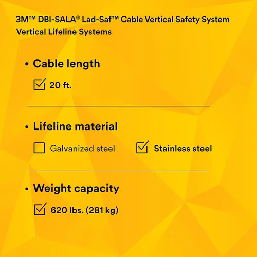Vista 21 de 3M DBI-SALA Lad-Saf Cable Sistema de Seguridad Vertical 6119020, Acero Inoxidable, 20 FT