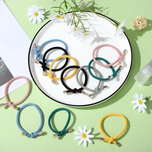 Vista 3 de Canlierr 48 ligas para el cabello anudadas de colores, lazos ajustables para el cabello, lazos elásticos sin daños, soportes para cola de caballo