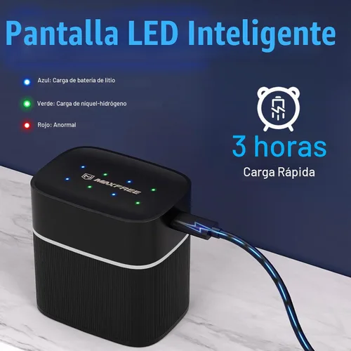 Vista 4 de Maxfree - Paquete de 8 baterías de litio recargables AA con cargador de doble propósito Negro