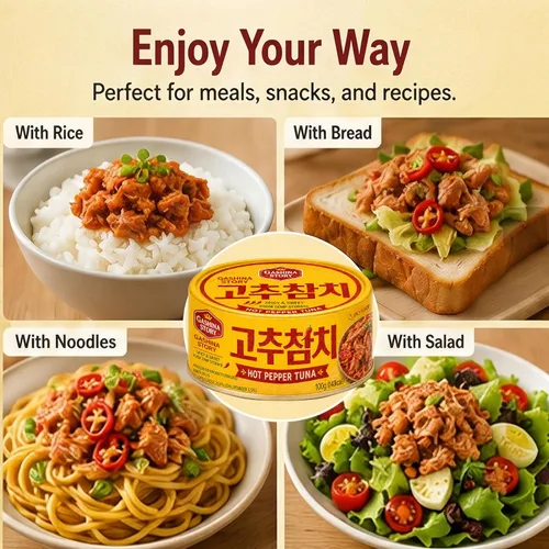 Vista 5 de Lata de atún coreano con salsa de pimiento picante, 3.5 onzas (100g) x 5 latas - Atún enlatado coreano