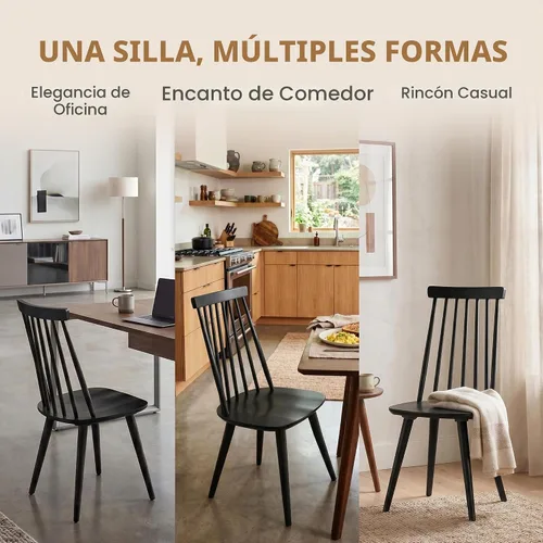 Vista 7 de DUHOME Juego de 2 Sillas de Comedor de Madera Silla de Comedor Husillo Negro Lateral Cocina Habitación Sillas de Granja Campestre Negro