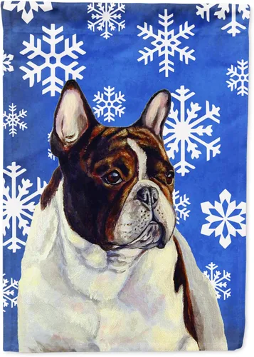 Vista 70 de Caroline's Treasures SC9374GF Bulldog English Snow flakes Holiday Garden Flag Buzón Bandera decorativa para patio exterior, patio, obras de arte