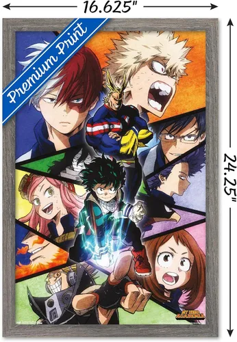 Vista 3 de Trends International My Hero Academia-Faces - Póster de pared de 14.725 x 22.375 pulgadas, versión con marco en color madera rústica