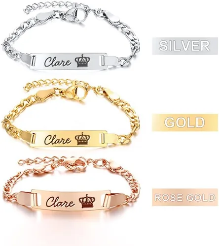 Vista 3 de WNNNS Pulsera de identificación personalizada con barra de nombre, regalos de joyería para bebés, niñas, niños, mamá, papá, parejas, para baby