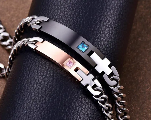 Vista 2 de NEHZUS - Pulseras tipo brazalete de acero inoxidable para parejas