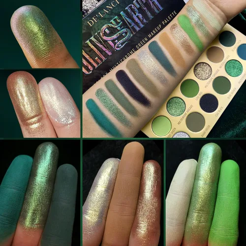 Vista 5 de Paleta de sombra de ojos verde oliva, sombra de ojos multicolor marrón y verde para ojos ahumados nudes, 12 colores brillantes pigmentados mate