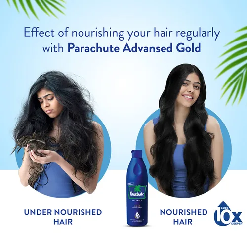 Vista 4 de Parachute Advansed Aceite de coco dorado con vitamina E Aceite de coco puro Para cabello largo, fuerte y nutrido Protección contra daños