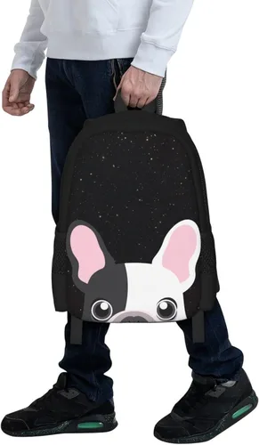 Vista 5 de UIACOM Mochila escolar para perros, linda mochila de bulldog francés en galaxia, para adolescentes, niños y niñas, grande de 17 pulgadas, bolsa