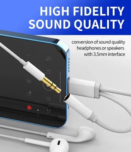 Vista 7 de Adaptador AUX para iPhone para conector de auriculares, Dongle 2 en 1 Lightning a 0.138 in Splitter Cable de carga Apple MFI certificado