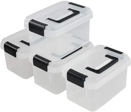 Vista 7 de Cajas de almacenamiento de plástico, paquete de 4 cubos pequeños transparentes con tapas