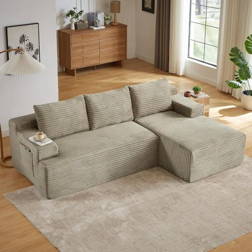 Vista 15 de Cloud Sofá modular moderno de 108 pulgadas con asiento profundo, sofás de pana sin hueso con diván en forma de L para sala de estar, no requiere
