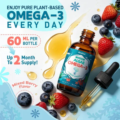 Vista 5 de Algas liposomales Omega 3, vegano EPA DHA para niños y mujeres, 2 onzas