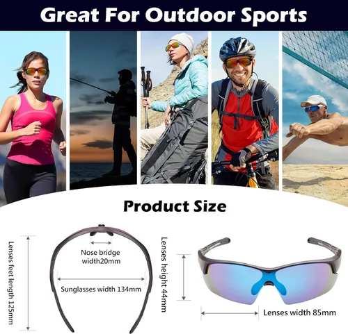 Vista 6 de POLARS DESIGN Deportes al aire libre Polarizado envoltura alrededor de Ciclismo Gafas de sol para hombres y mujeres TR90 Marco UV Protección