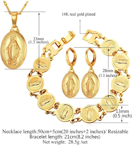 Vista 6 de U7 Catholic Gift Stainless Steel 18K Gold Plated Coin MedalCrucifix CrossVirgin MaryRosary Necklaces for Women Men