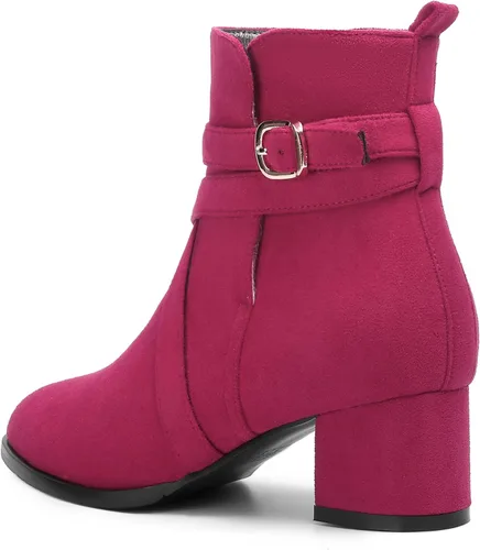 Vista 7 de Botas altas de ante con hebilla para mujer, estilo casual, punta redonda, tacón bajo y grueso, 2 pulgadas