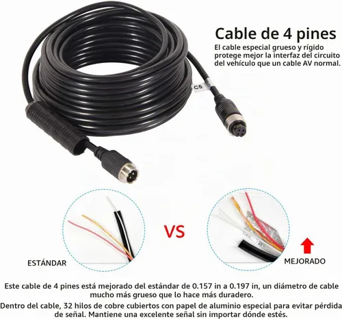 Vista 4 de DALLUX Cable de cámara de respaldo de 4 pines, cable de extensión de aviación de energía de video para vehículo, automóvil, cámper, autobús