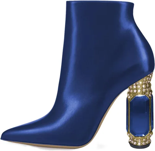 Vista 125 de FSJ Botas de tacón alto con punta puntiaguda para mujer, con tacón alto, con cremallera lateral brillante, estilo casual, para uso diario, zapatos