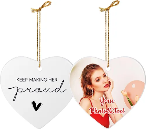Vista 22 de Adornos de Navidad Personalizados 2025 de Cerámica con Imagen y Texto Personalizados, Ornamento Colgante, Decoraciones Personalizadas para Árbol