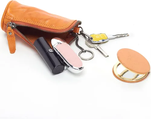 Vista 2 de Ancicraft Funda de cuero para llaves y llaveros, organizador de anillos, cartera con cremallera para hombres y mujeres