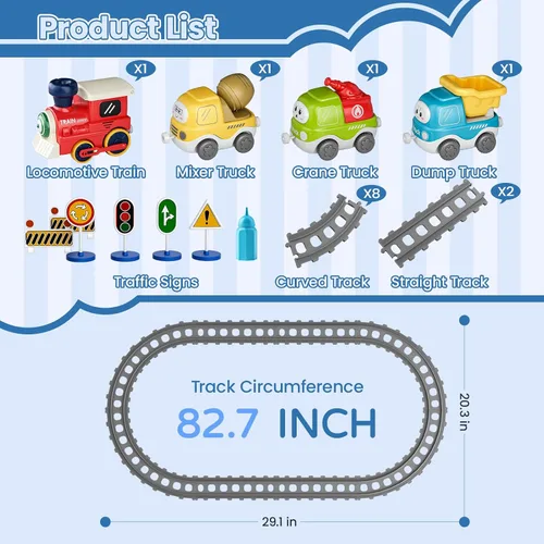 Vista 2 de Juego de tren eléctrico para niños pequeños con sonido y luces, juguetes de tren de conexión magnética con pistas y señales de tráfico, regalo