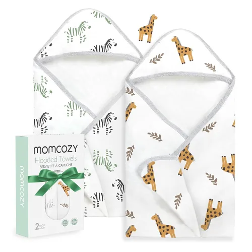Vista 12 de Momcozy Toalla de bebé con capucha, ultra suave y absorbente, juego de toallas de baño grandes para mayor comodidad y suavidad en la piel del bebé