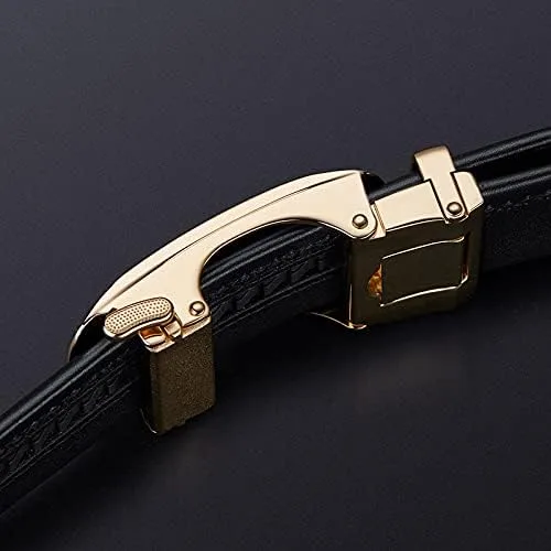 Vista 3 de Cinturones de cuero para hombre con hebilla deslizante automática con caja de regalo
