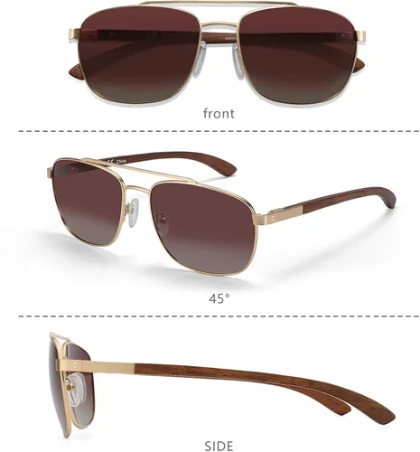 Vista 2 de ZENOTTIC Gafas de sol polarizadas de madera aviadora para hombre 100 protección UV pesca conducción de golf