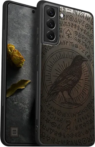 Vista 10 de Carveit Funda de madera para Galaxy S22 Ultra [madera natural y TPU suave negro] a prueba de golpes, diseño único de madera compatible con Samsung