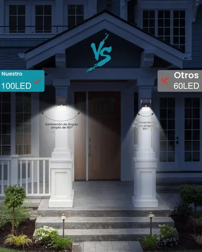 Vista 3 de 2 paquetes de luces solares para exteriores con sensor de movimiento - 3 modos/100 LED, luces solares de seguridad inalámbricas, resistentes al agua