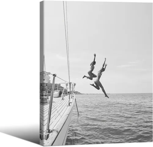 Vista 32 de Arte de pared costero de verano rosa pastel playero surfing pósteres de vaquera, impresiones en lienzo estéticas de 08 x 10 pulgadas, marco negro