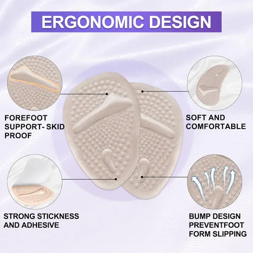 Vista 4 de 6 pares de almohadillas metatarsianas para talones de bolas de gel de pies para mujeres, almohadillas adhesivas invisibles para el antepié, inserto