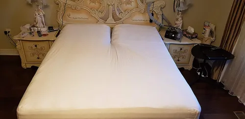 Vista 2 de Xtream Fabric Juego de sábanas Flex de cabeza dividida tamaño Queen, base de cama ajustable, sábanas de 100 % algodón a rayas color gris oscuro, 15