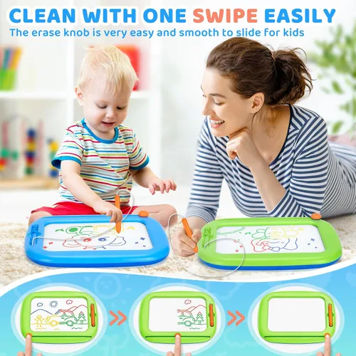 Vista 4 de Paquete de 2 tableros de dibujo magnéticos, juguetes para niños pequeños de 1-2 y 2-3 años, almohadilla de aprendizaje y educativa para escribir