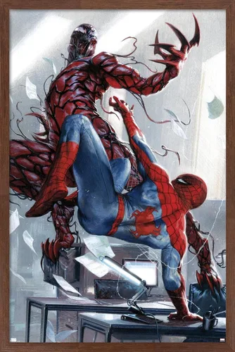 Vista 17 de Trends International Marvel Comics Carnage - Póster de pared de batalla con Spider-Man, 14.725 x 22.375 pulgadas, versión enmarcada de madera